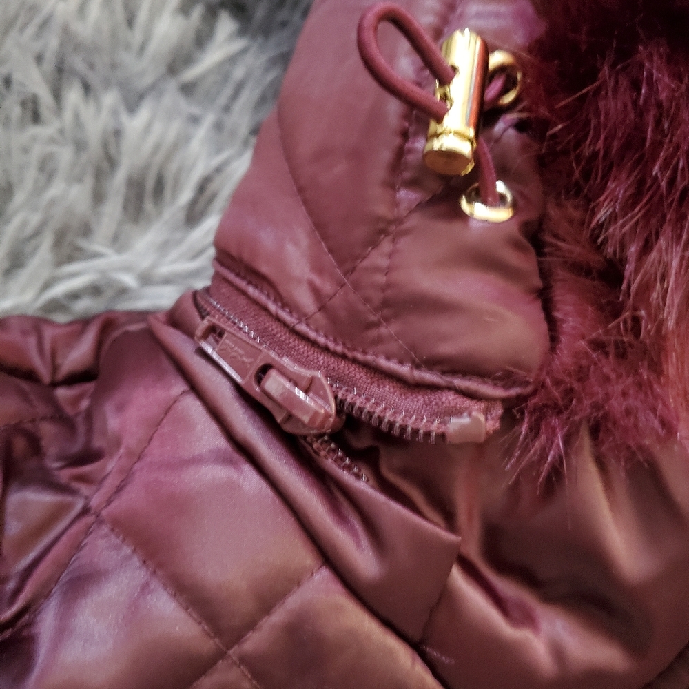 NWT ISAAC MIZRAHI burgundy faux fur puffer XXS - Picture 8 of 9